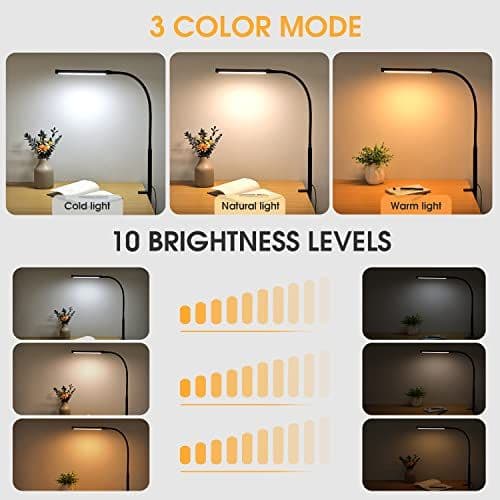 LED Clamp Desk Lamp (3 Modes, 10 Brightness)