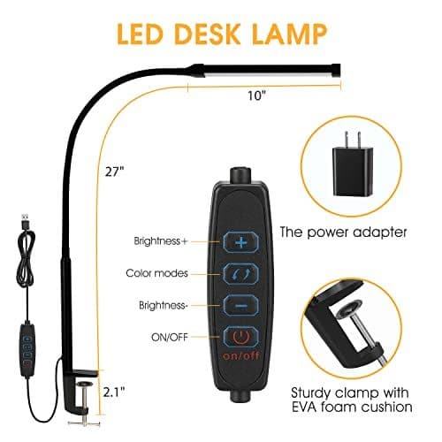 LED Clamp Desk Lamp (3 Modes, 10 Brightness)